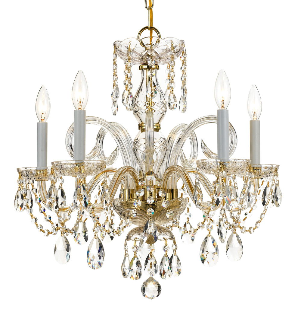 5 Light Polished Brass Crystal Chandelier Draped In Clear Swarovski Strass Crystal - C193-1005-PB-CL-S