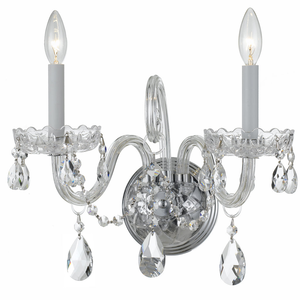 2 Light Polished Chrome Crystal Sconce Draped In Clear Swarovski Strass Crystal - C193-1032-CH-CL-S