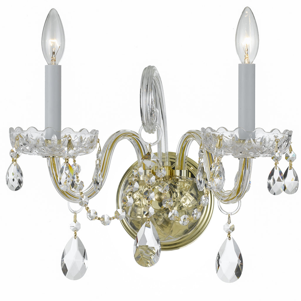 2 Light Polished Brass Crystal Sconce Draped In Clear Spectra Crystal - C193-1032-PB-CL-SAQ
