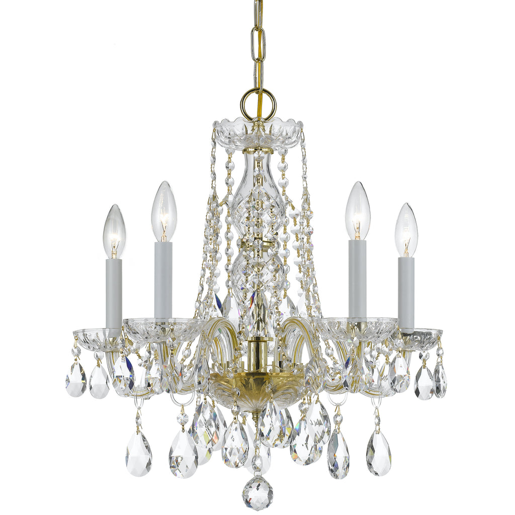 5 Light Polished Brass Crystal Mini Chandelier Draped In Clear Hand Cut Crystal - C193-1061-PB-CL-MWP