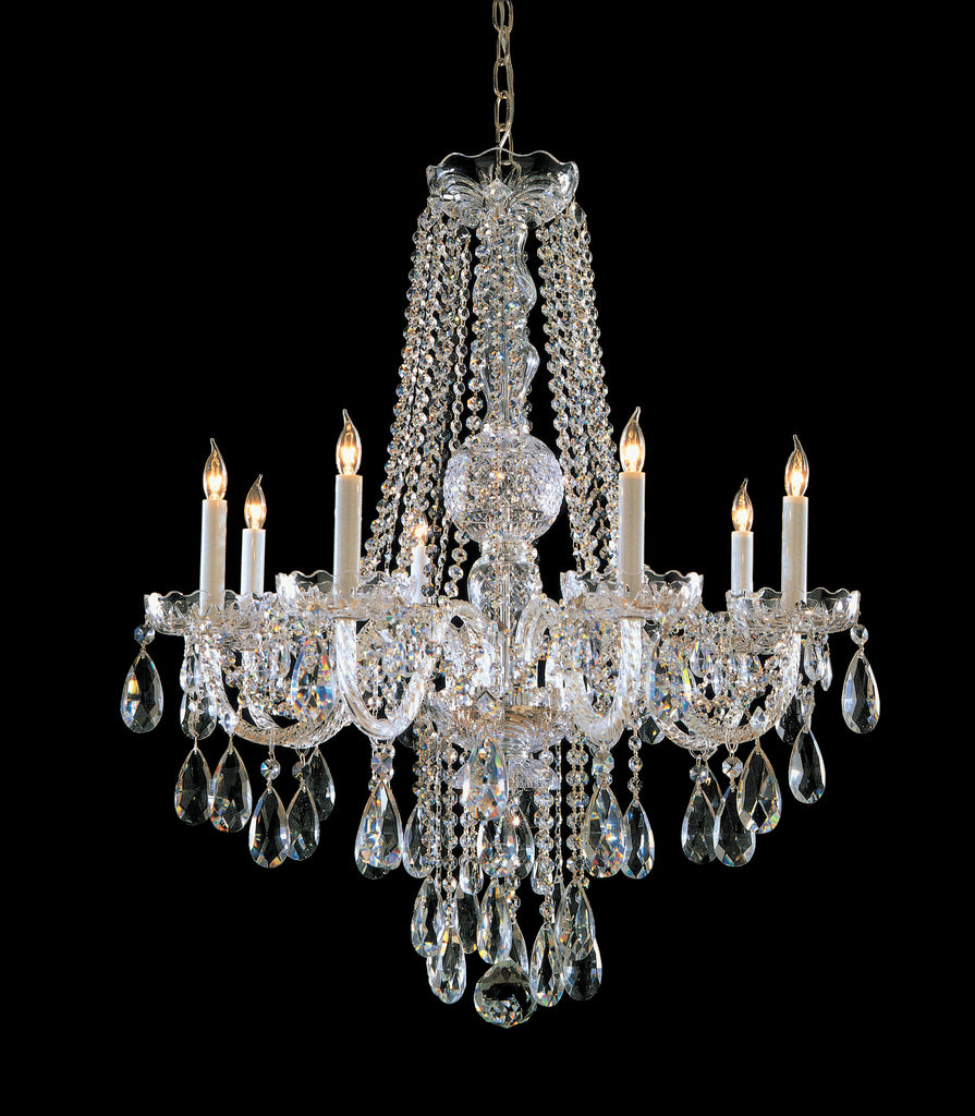 8 Light Polished Brass Crystal Chandelier Draped In Clear Spectra Crystal - C193-1108-PB-CL-SAQ