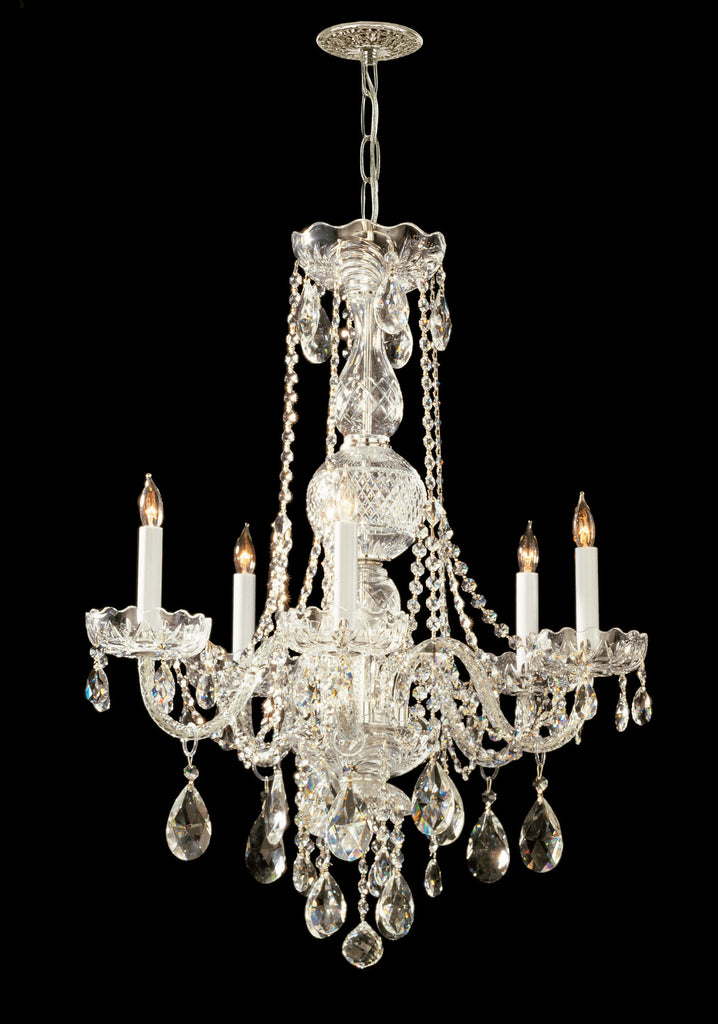 5 Light Polished Brass Crystal Chandelier Draped In Clear Hand Cut Crystal - C193-1115-PB-CL-MWP