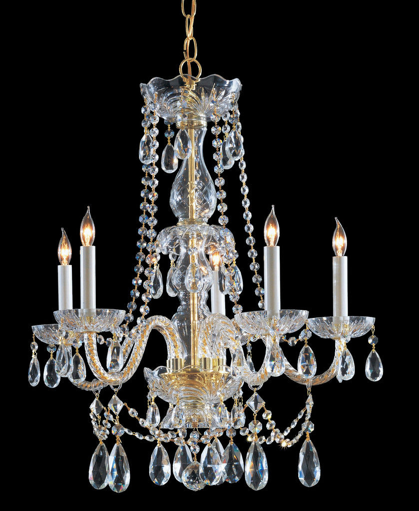 5 Light Polished Brass Crystal Chandelier Draped In Clear Hand Cut Crystal - C193-1125-PB-CL-MWP