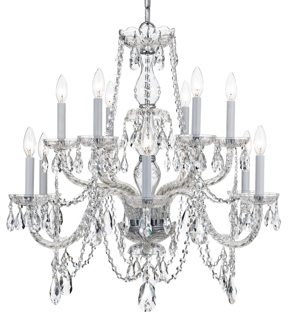 12 Light Polished Chrome Crystal Chandelier Draped In Clear Swarovski Strass Crystal - C193-1135-CH-CL-S