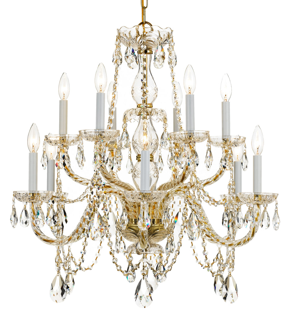 12 Light Polished Brass Crystal Chandelier Draped In Clear Italian Crystal - C193-1135-PB-CL-I