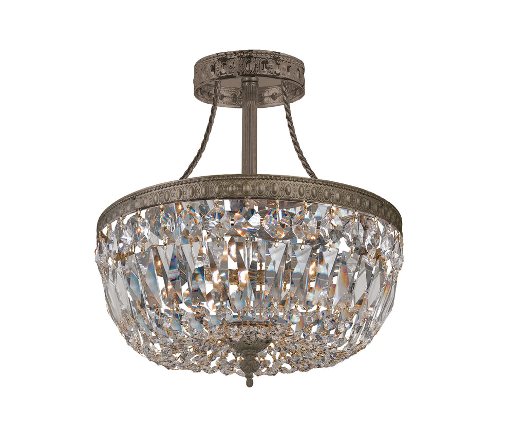 3 Light English Bronze Traditional Ceiling Mount Draped In Clear Hand Cut Crystal - C193-119-10-EB-CL-MWP