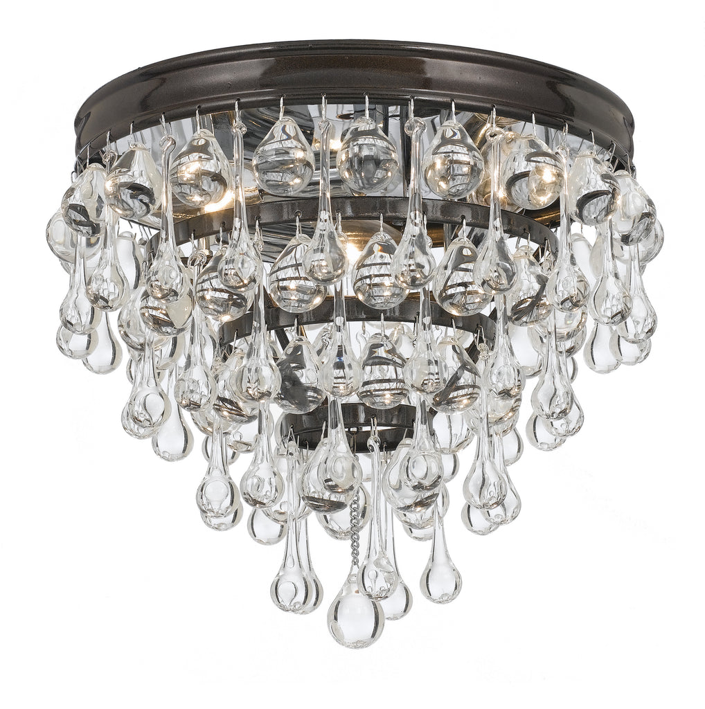 3 Light Vibrant Bronze Transitional Ceiling Mount Draped In Clear Glass Drops - C193-135-VZ