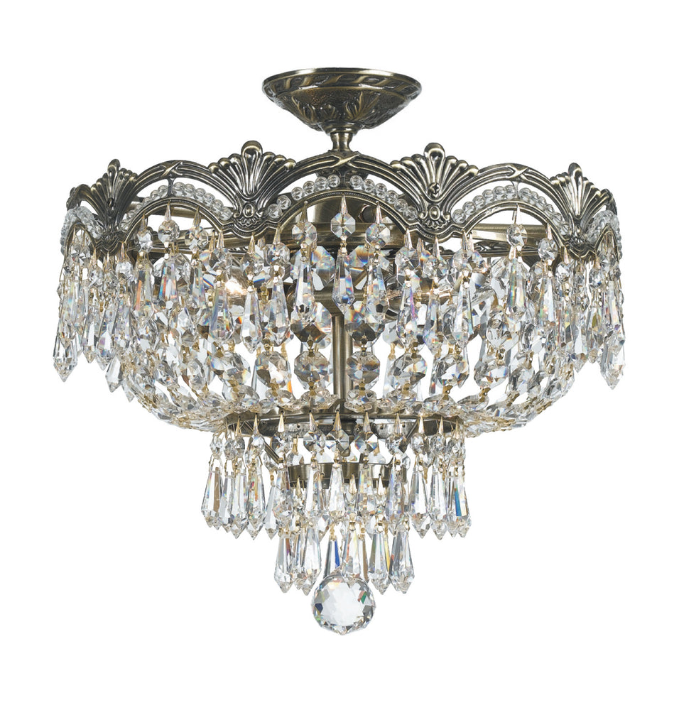 3 Light Historic Brass Crystal Ceiling Mount Draped In Clear Spectra Crystal - C193-1483-HB-CL-SAQ