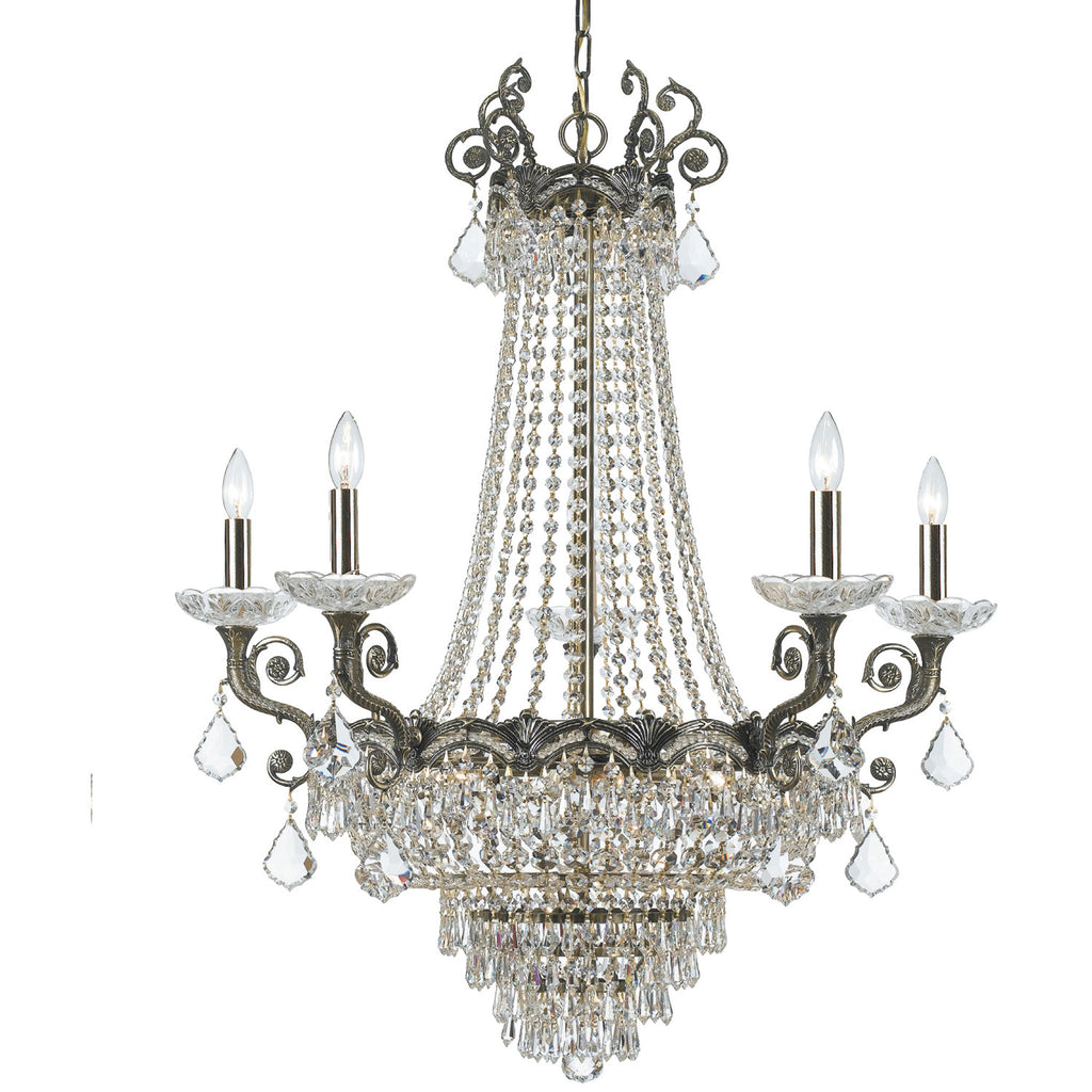 13 Light Historic Brass Crystal Chandelier Draped In Clear Spectra Crystal - C193-1486-HB-CL-SAQ