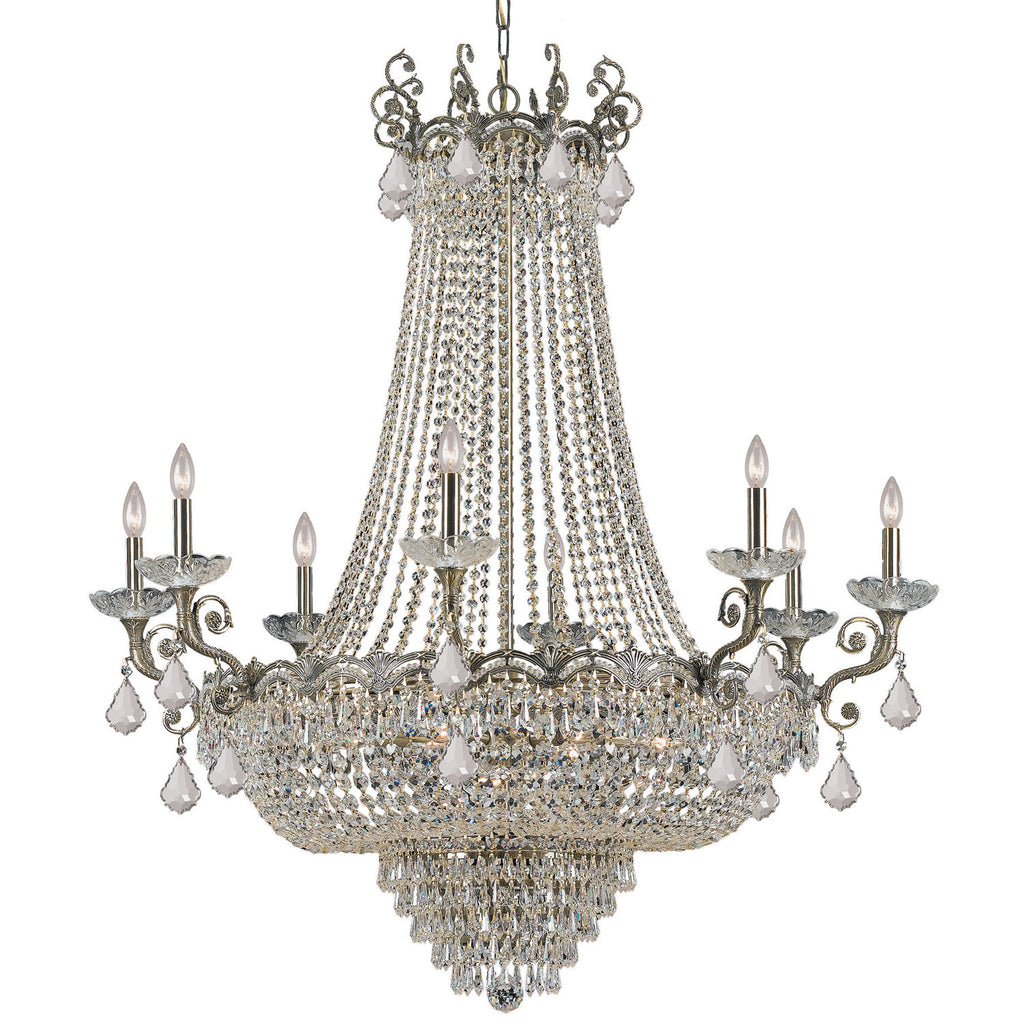 20 Light Historic Brass Crystal Chandelier Draped In Clear Hand Cut Crystal - C193-1488-HB-CL-MWP