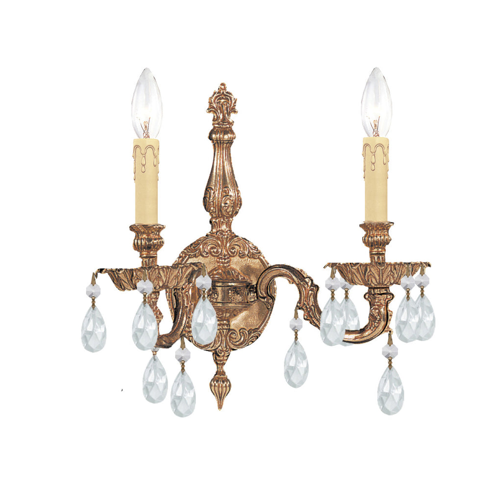 2 Light Olde Brass Traditional Sconce Draped In Clear Hand Cut Crystal - C193-2502-OB-CL-MWP