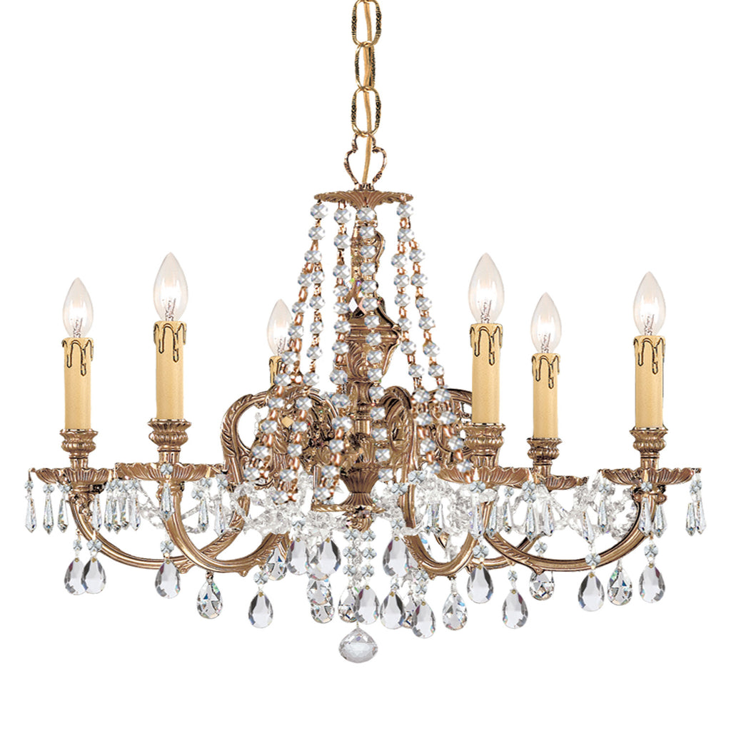 6 Light Olde Brass Crystal Chandelier Draped In Clear Hand Cut Crystal - C193-2806-OB-CL-MWP
