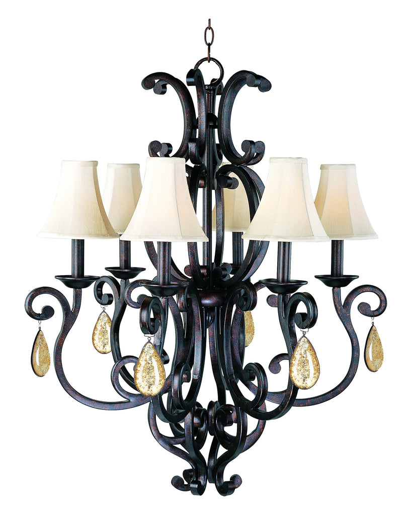 Richmond 6-Light Chandelier with Crystals & Shades Colonial Umber - C157-31005CU/CRY094/SHD62