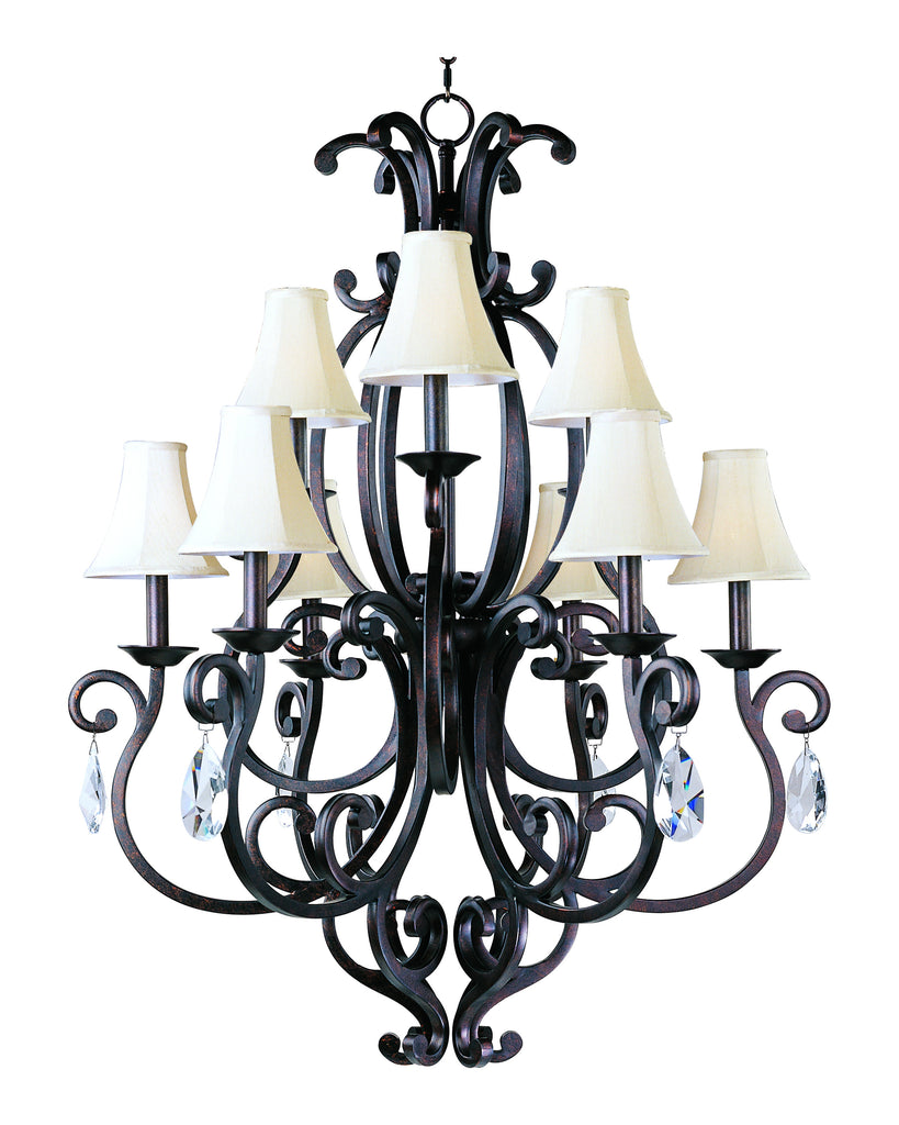 Richmond 9-Light Chandelier with Crystals & Shades Colonial Umber - C157-31006CU/CRY083/SHD62