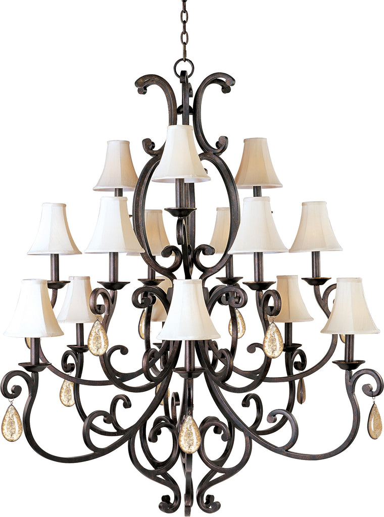 Richmond 15-Light Chandelier with Crystal & Shades Colonial Umber - C157-31007CU/CRY095/SHD62