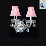 Murano Venetian Style Crystal Wall Sconce Lighting with Blue Hearts & Pink Shades! - Perfect for Boys and Girls Bedroom W/Chrome Sleeves! - A46-B43/B85/PINKSHADES/2/386