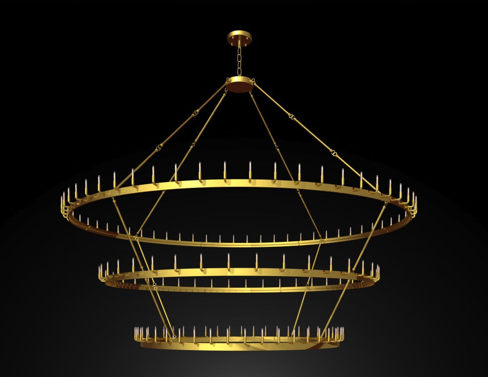Wrought Iron Vintage Barn Metal Castile Three Tier Chandelier Industrial Loft Rustic Lighting W 122" in a Brushed Brass Finish Great for The Living Room, Dining Room, Foyer and Entryway, Family Room, and More - G7-CG/3428/162