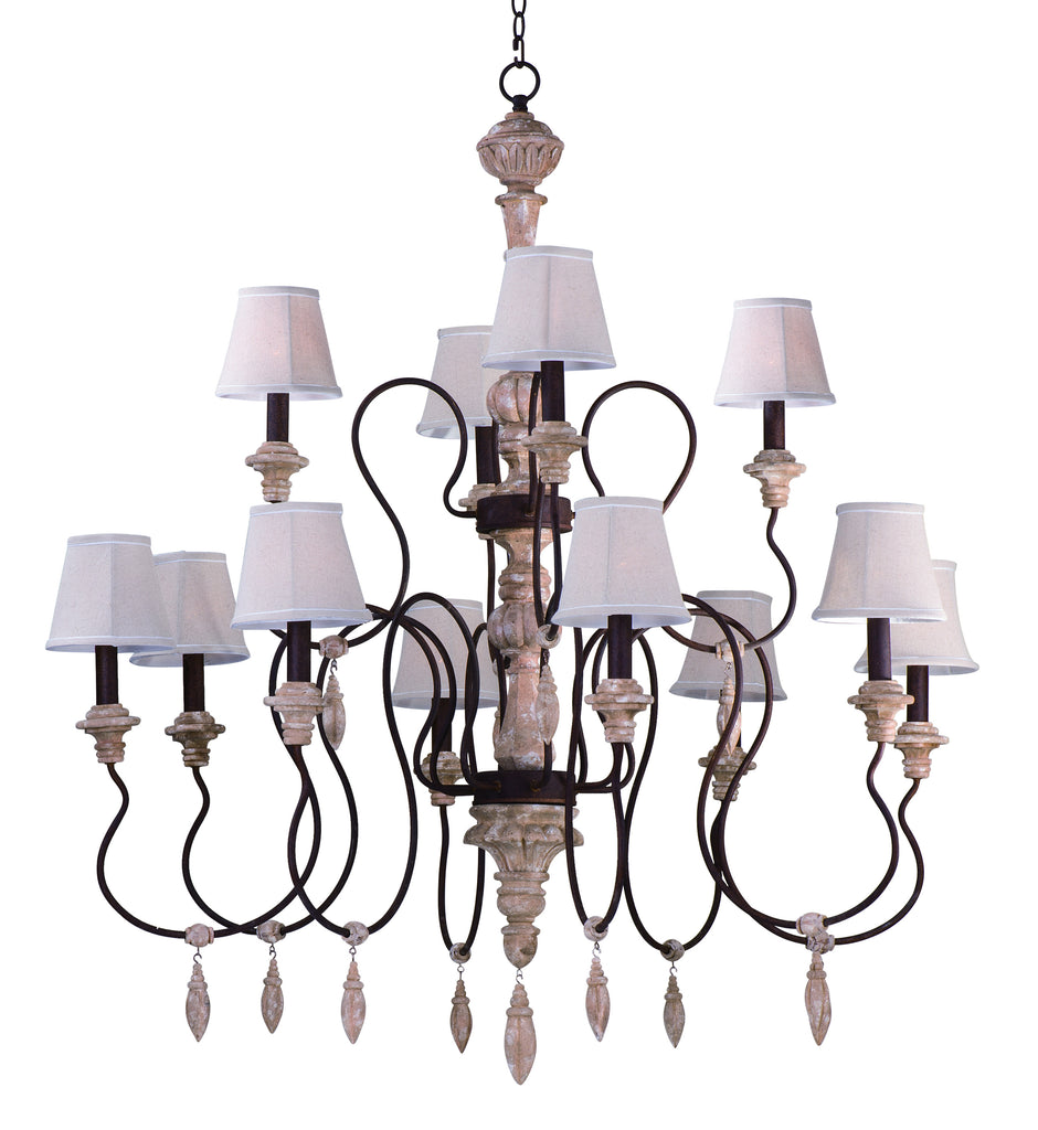 Olde World 12-Light Chandelier with Shades Senora Wood - C157-39609SW/SHD396