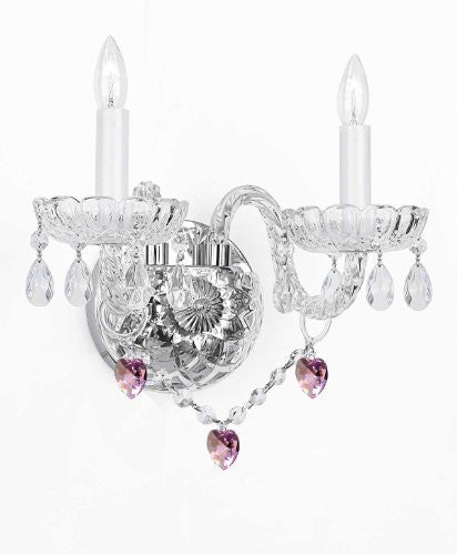 Wall Sconce Lighting With Crystal Pink Hearts - Perfect For Kids And Girls Bedrooms - G46-B21/2/386