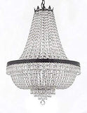 Set of 2-1 French Empire Crystal Chandelier Lighting H30" X W24" w/Dark Antique Finish! and 1 French Empire Crystal Flush Chandelier Lighting H18" X W24" w/Dark Antique Finish! - 1EA CB/870/9 + 1EA FLUSH/CB/870/9 A500-