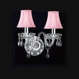 MURANO VENETIAN STYLE CRYSTAL WALL SCONCE LIGHTING WITH PINK SHADES W/CHROME SLEEVES! - A46-B43/PINKSHADES/2/386