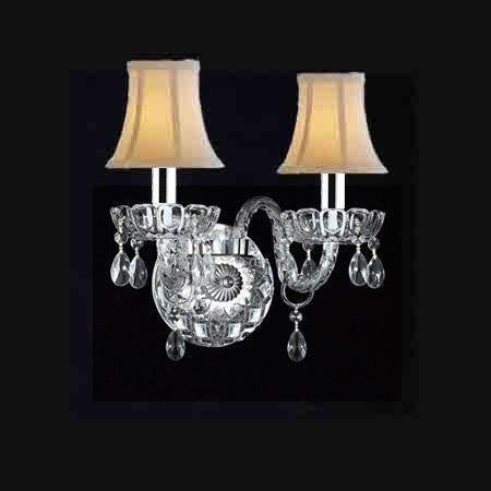 Swarovski Crystal Trimmed Wall Sconce! Murano Venetian Style Crystal Wall Sconce Lighting w/White Shades and w/Chrome Sleeves! - A46-B43/WHITESHADES/2/386SW