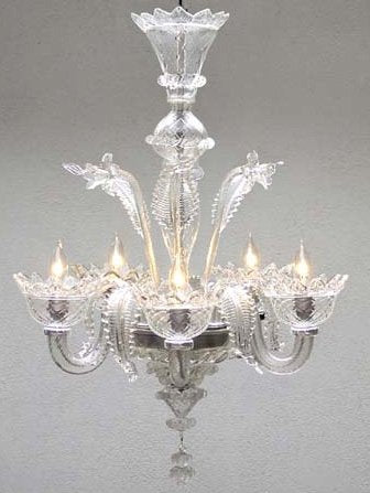 Clear Hand Blown Murano Venetian Style All Crystal Chandelier Chandeliers Lighting Great for Dining Room! - GB104-CLEAR/700/5