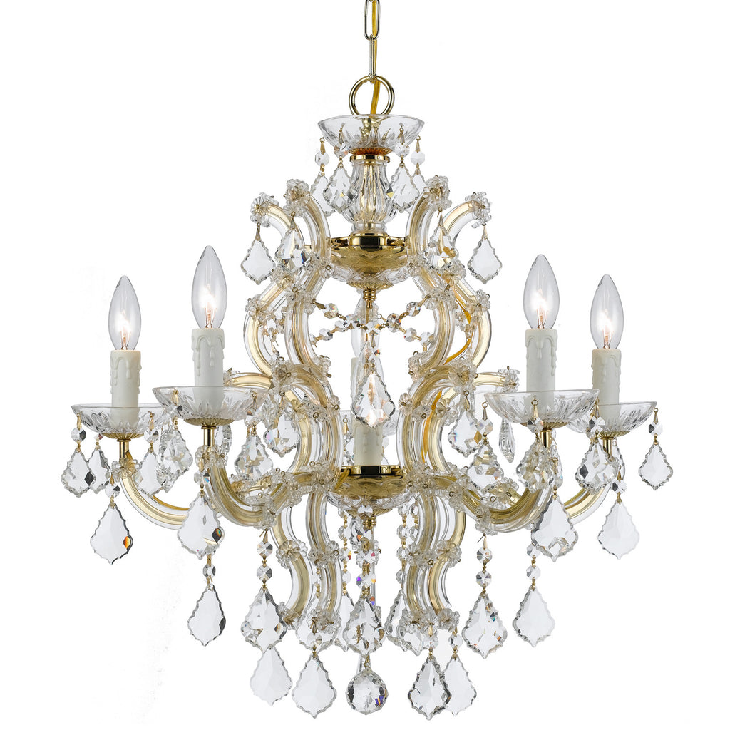 6 Light Gold Crystal Chandelier Draped In Clear Spectra Crystal - C193-4335-GD-CL-SAQ
