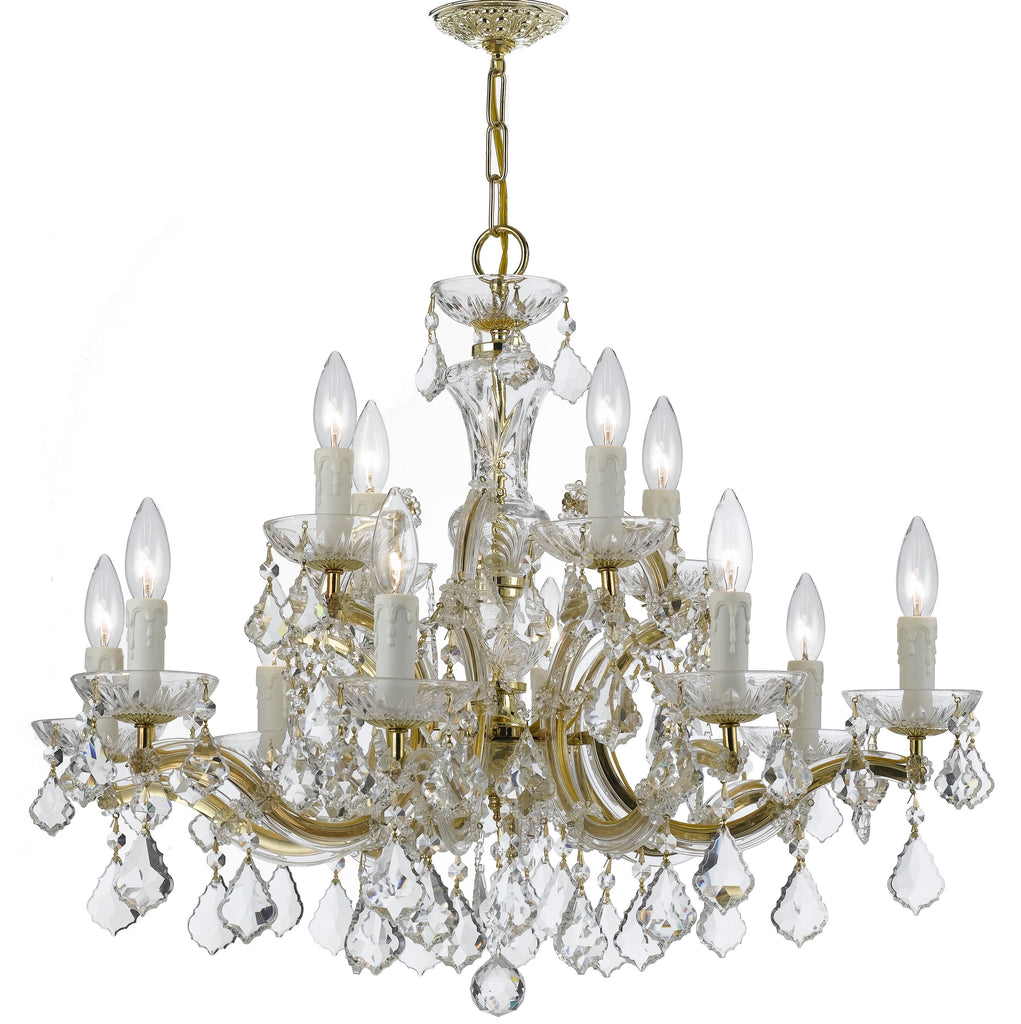 12 Light Gold Crystal Chandelier Draped In Clear Swarovski Strass Crystal - C193-4379-GD-CL-S