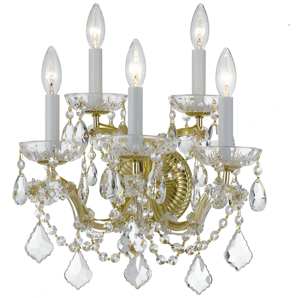 5 Light Gold Crystal Sconce Draped In Clear Hand Cut Crystal - C193-4404-GD-CL-MWP