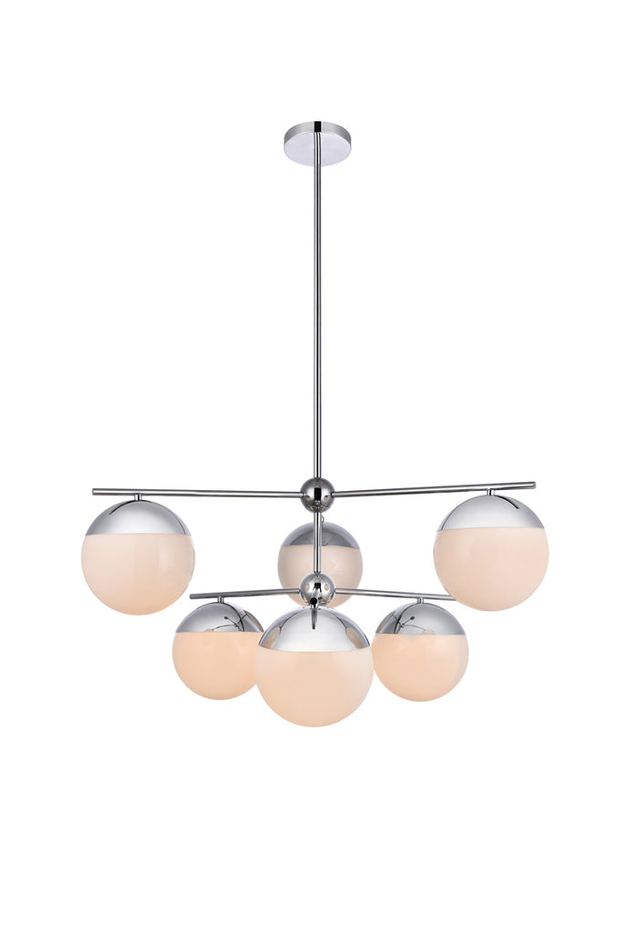 ZC121-LD6142C - Living District: Eclipse 6 Lights Chrome Pendant With Frosted White Glass