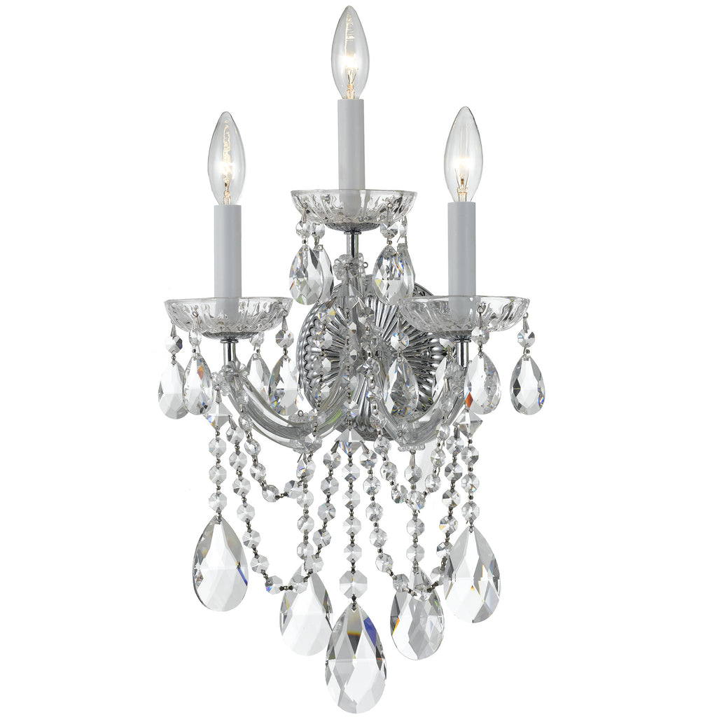 3 Light Polished Chrome Crystal Sconce Draped In Clear Hand Cut Crystal - C193-4423-CH-CL-MWP