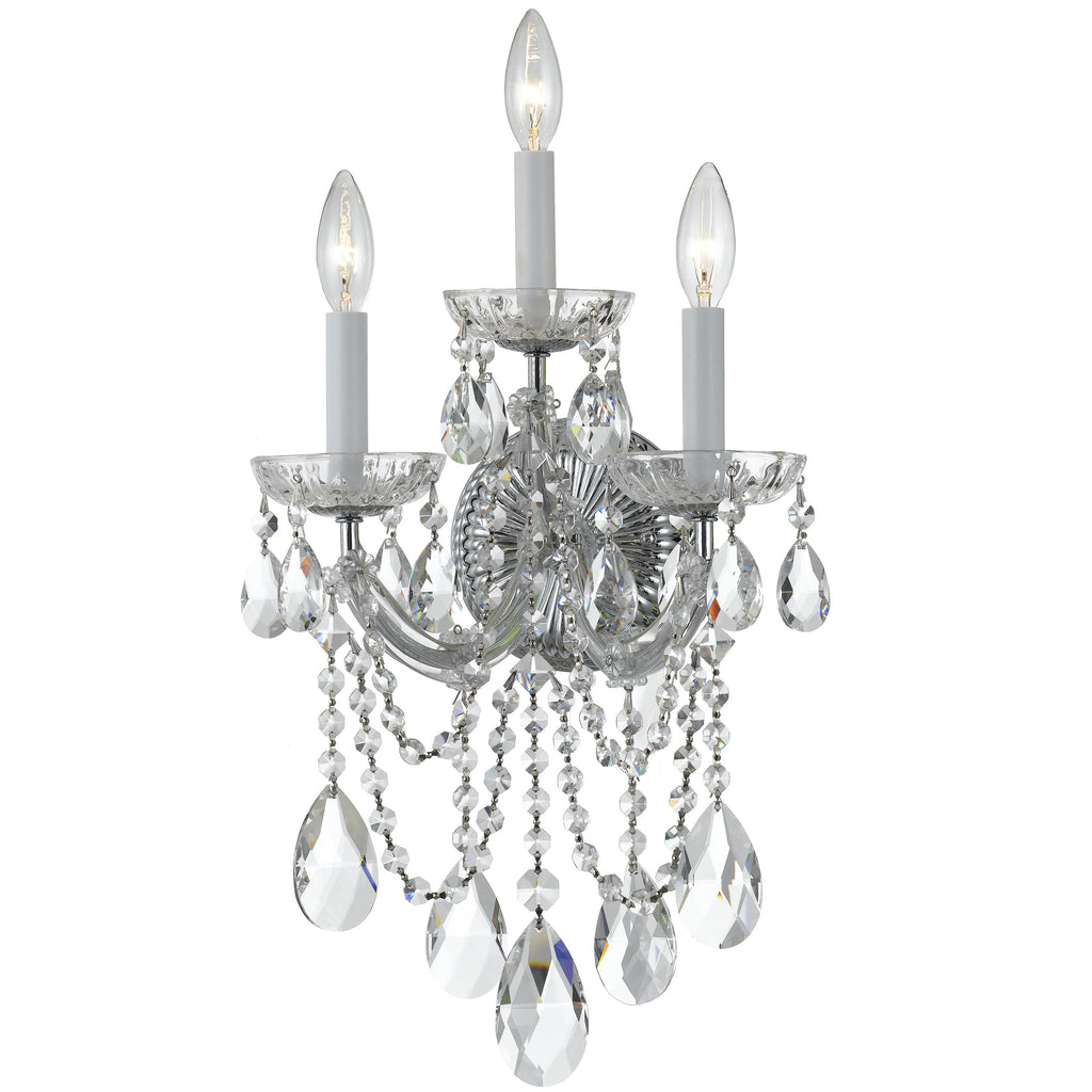 3 Light Polished Chrome Crystal Sconce Draped In Clear Swarovski Strass Crystal - C193-4423-CH-CL-S
