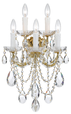 5 Light Gold Crystal Sconce Draped In Clear Hand Cut Crystal - C193-4425-GD-CL-MWP