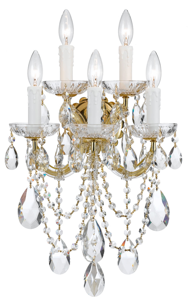 5 Light Gold Crystal Sconce Draped In Clear Swarovski Strass Crystal - C193-4425-GD-CL-S