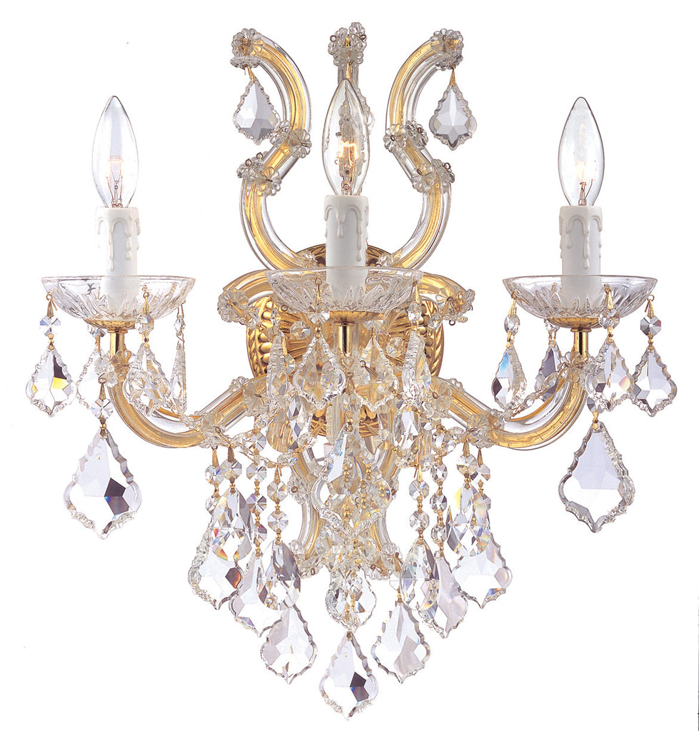 3 Light Gold Crystal Sconce Draped In Clear Hand Cut Crystal - C193-4433-GD-CL-MWP