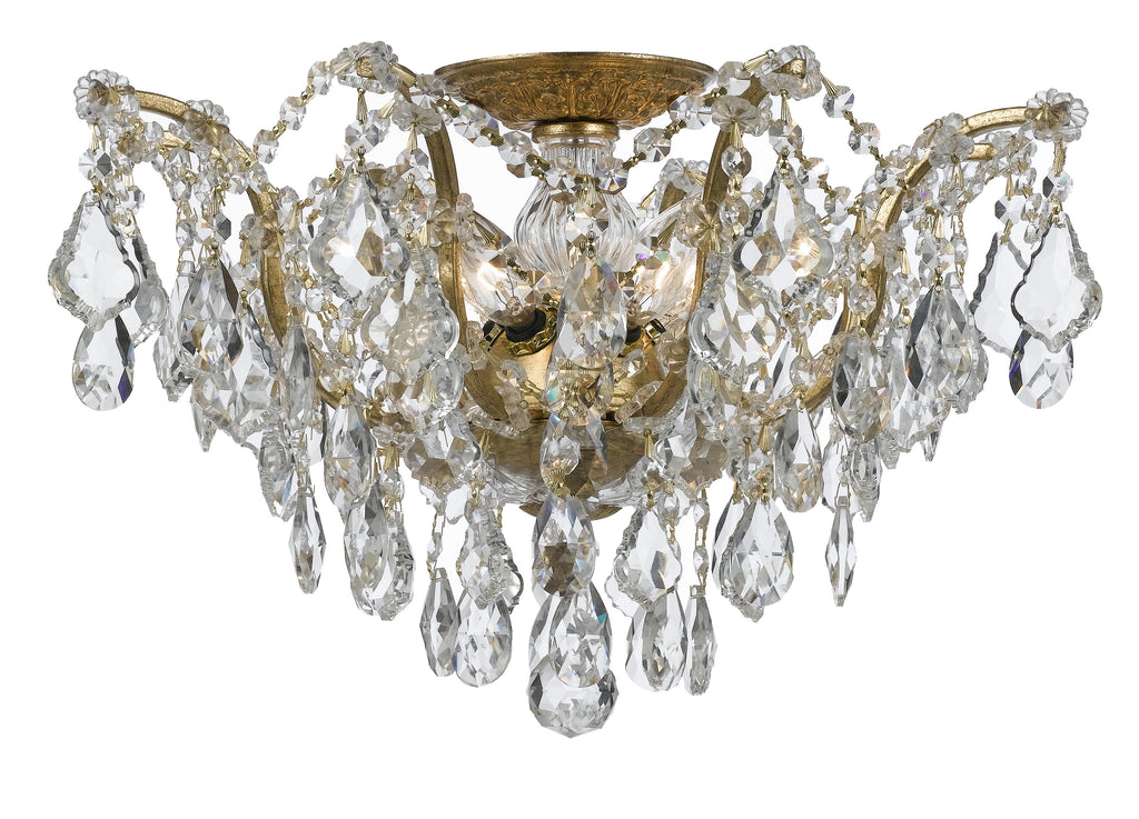 5 Light Antique Gold Modern Ceiling Mount Draped In Clear Hand Cut Crystal - C193-4457-GA-CL-MWP