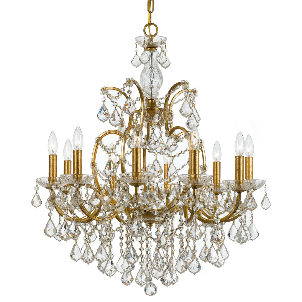 10 Light Antique Gold Modern Chandelier Draped In Clear Hand Cut Crystal - C193-4458-GA-CL-MWP