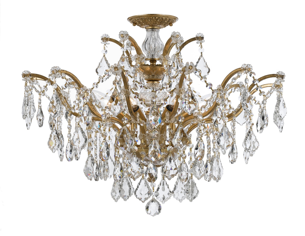 6 Light Antique Gold Modern Ceiling Mount Draped In Clear Hand Cut Crystal - C193-4459-GA-CL-MWP_CEILING