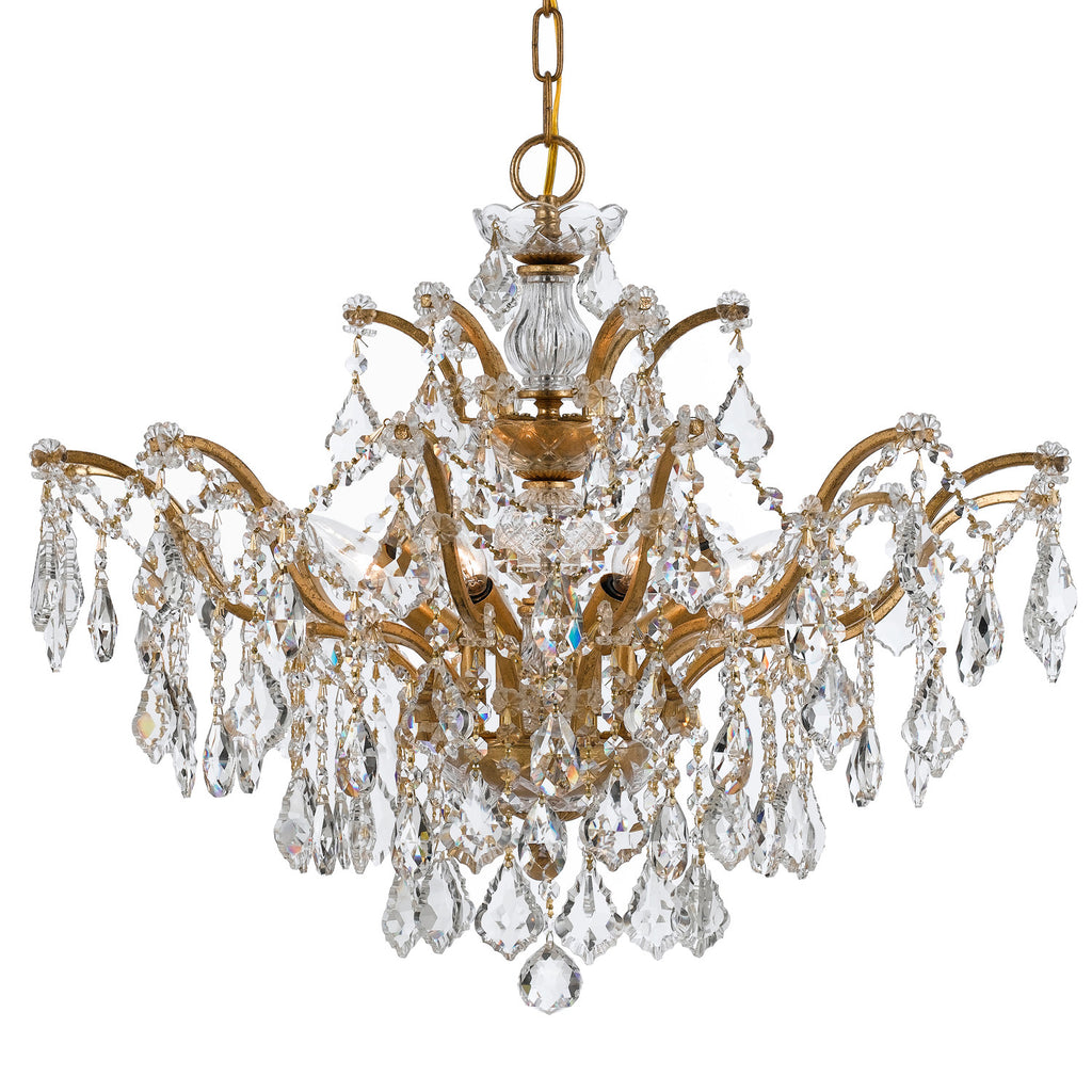 6 Light Antique Gold Modern Chandelier Draped In Clear Hand Cut Crystal - C193-4459-GA-CL-MWP