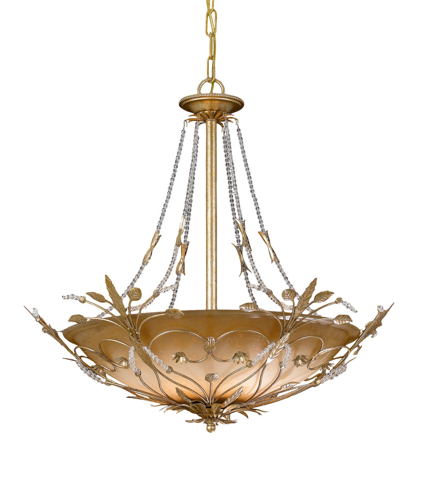 6 Light Gold Leaf Eclectic Chandelier Draped In Faceted Crystal  - C193-4700-GL