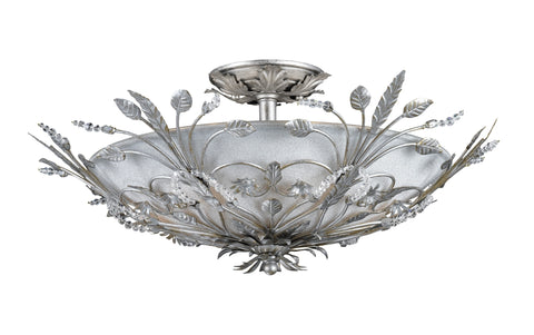 6 Light Silver Leaf Eclectic Ceiling Mount Draped In Faceted Crystal  - C193-4704-SL
