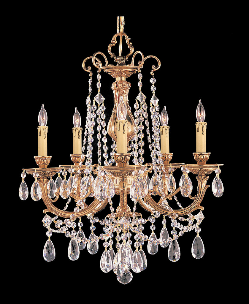 5 Light Olde Brass Crystal Chandelier Draped In Clear Hand Cut Crystal - C193-475-OB-CL-MWP