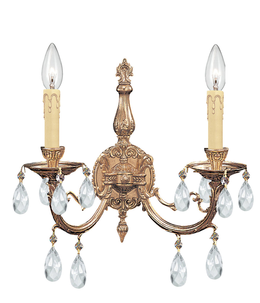 2 Light Olde Brass Crystal Sconce Draped In Clear Swarovski Strass Crystal - C193-492-OB-CL-S