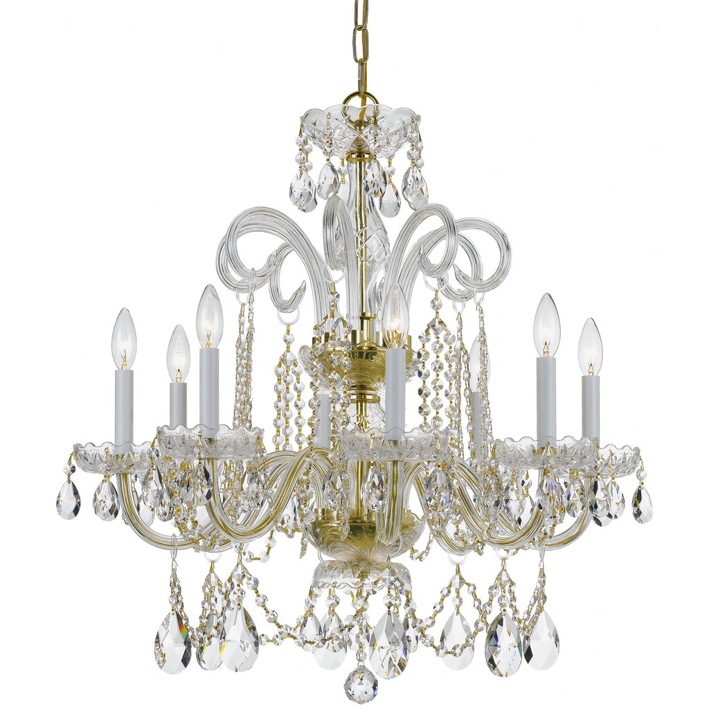 8 Light Polished Brass Crystal Chandelier Draped In Clear Spectra Crystal - C193-5008-PB-CL-SAQ