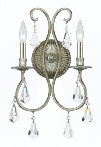 2 Light Olde Silver Crystal Sconce Draped In Clear Hand Cut Crystal - C193-5012-OS-CL-MWP