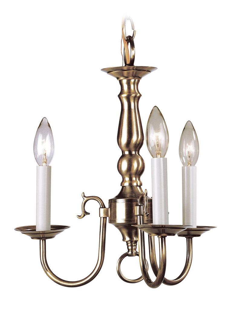 Livex Williamsburgh 3 Light Antique Brass Mini Chandelier - C185-5013-01