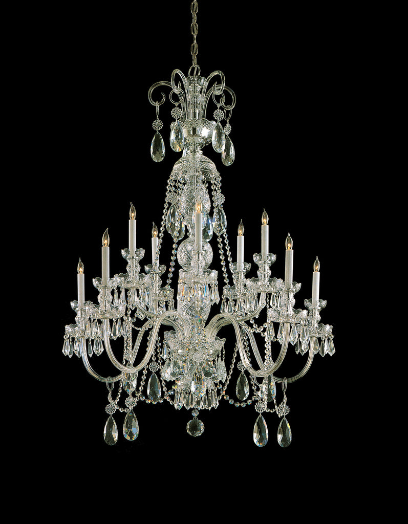 10 Light Polished Brass Crystal Chandelier Draped In Clear Spectra Crystal - C193-5020-PB-CL-SAQ