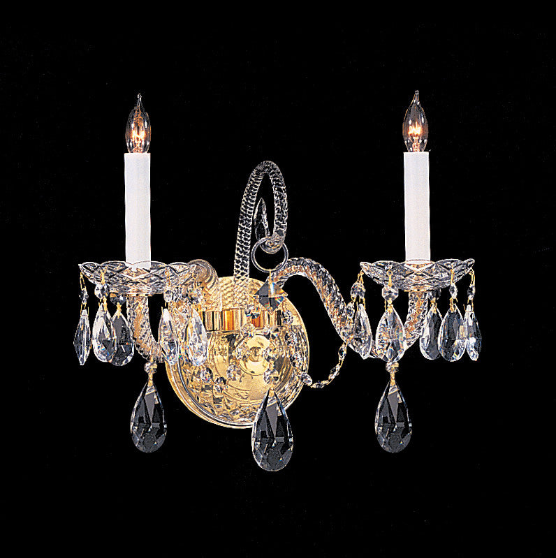 2 Light Polished Brass Crystal Sconce Draped In Clear Swarovski Strass Crystal - C193-5042-PB-CL-S