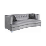 Set of 2 - Caldwell Recessed Arm Upholstered Sofa + Loveseat Silver - D300-10068